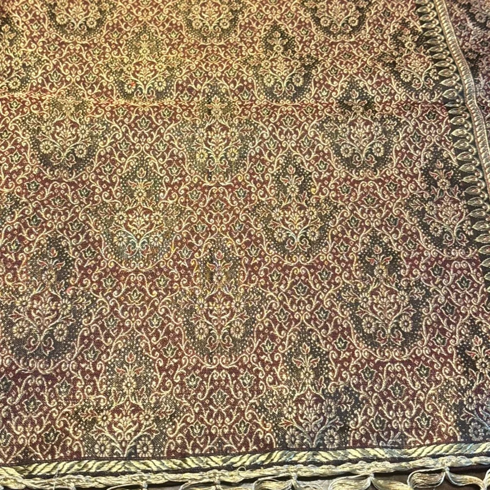 Vintage Banarasi Silk Zari Saree‎ Gold Maroon Paisley Floral Brocade India
